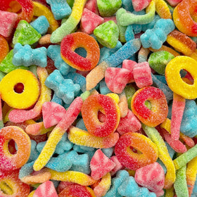 Sunny Island gummy candy mix 2lb bulk peach rings closeup for dessert decoration ideas
