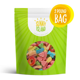 Sunny Island peach rings closeup highlighting fruity flavor and party-ready toppers