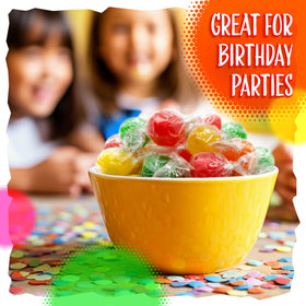Sunny Island Sour Balls—Cherry, Orange, Lime, Lemon flavors, glossy colors.