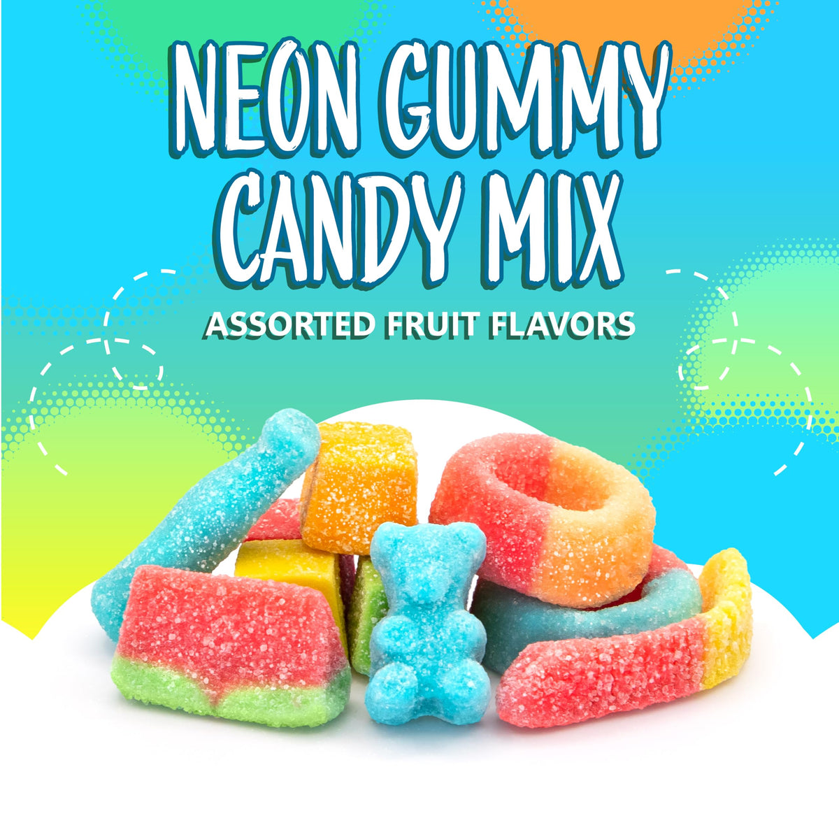 Sunny Island Sour Gummy Bears, chewy treats for party favors and snacking.