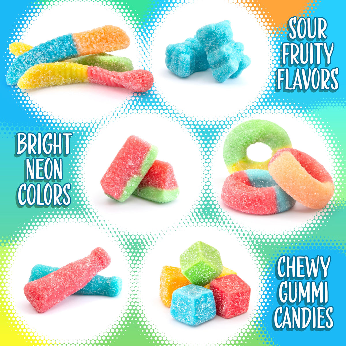 Sunny Island Gummy Blocks, chunky shapes for candy bowls and desserts.