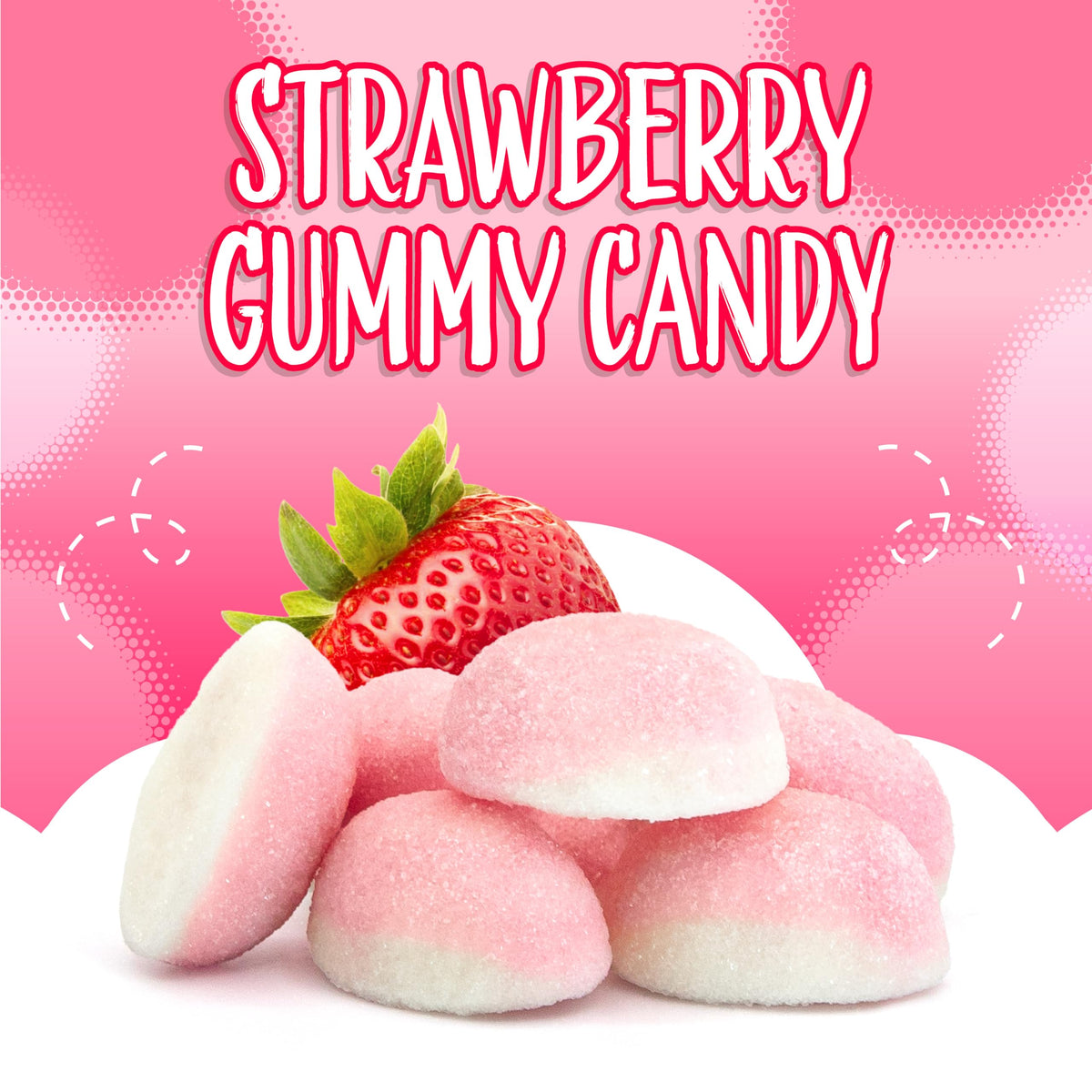 Sunny Island puffy candy melts in mouth with light strawberry flavor for desserts.