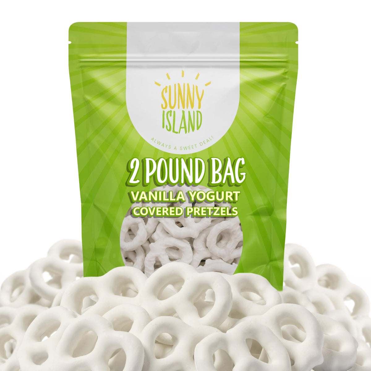 Sunny Island vanilla yogurt-coated pretzels bulk bag offering crunchy, satisfying snacking
