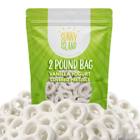 Sunny Island vanilla yogurt-coated pretzels bulk bag offering crunchy, satisfying snacking