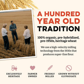 Sunrise Flour Mill heritage bread blend kitchen scene—perfect for sandwich loaves and enriched doughs.