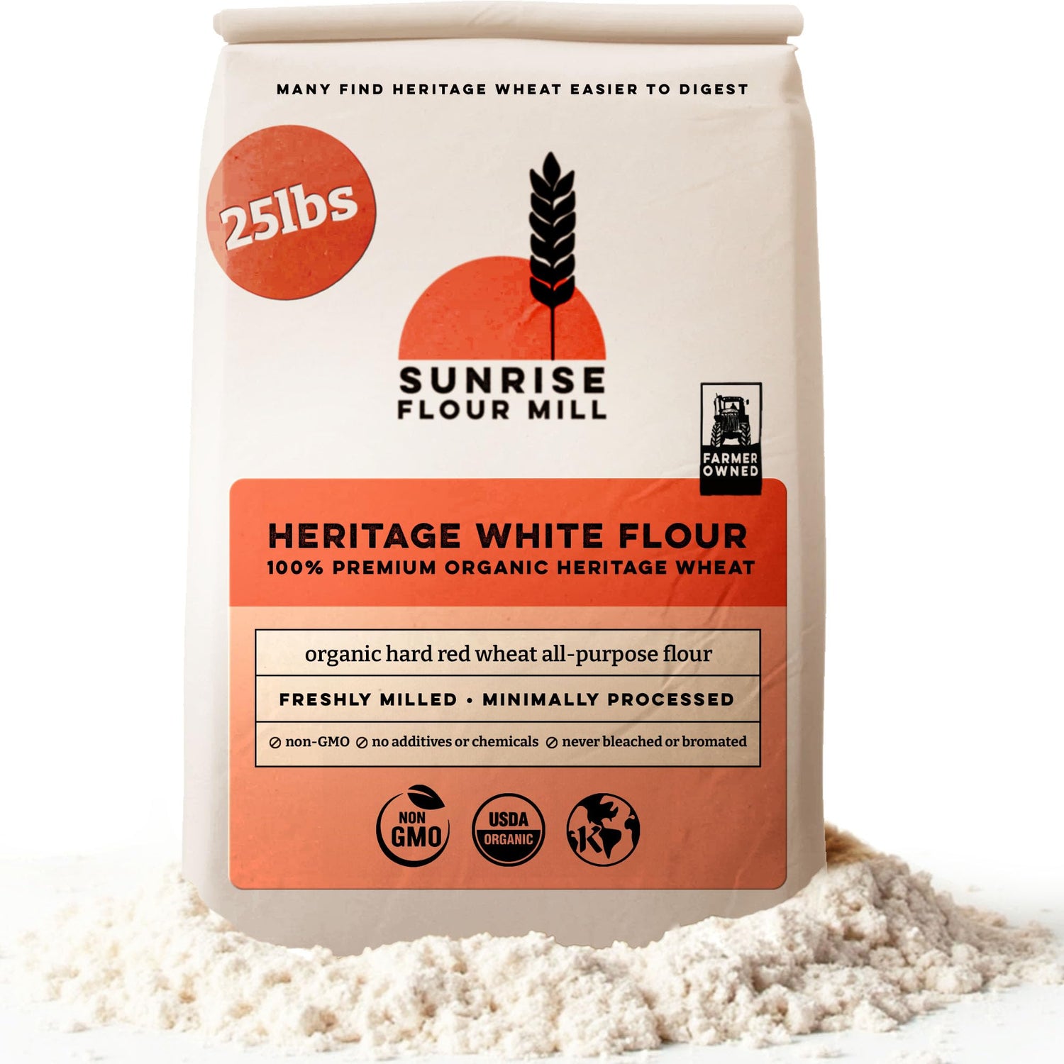 Sunrise Flour Mill heritage organic white flour bag ideal for premium baking