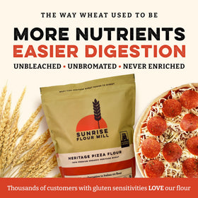 Oven-baked crust achieved with Sunrise Flour Mill Heritage Flour for a golden crust.