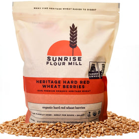 Sunrise Flour Mill heritage Turkey Red wheat berries in an 80 oz pack for milling.