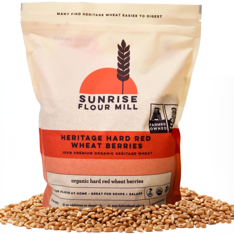 Sunrise Flour Mill heritage Turkey Red wheat berries in an 80 oz pack for milling.