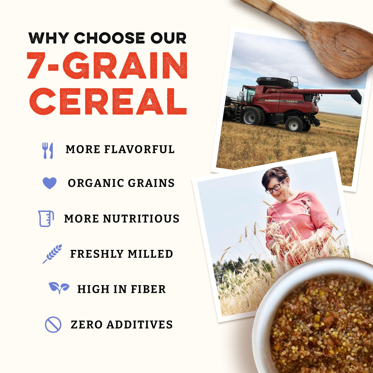 Sunrise Flour Mill seven-grain hot cereal mix bowl ready for a cozy, fiber-rich morning.