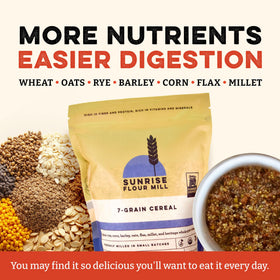 Sunrise Flour Mill seven-grain hot cereal mix microwave-ready for a warm start.