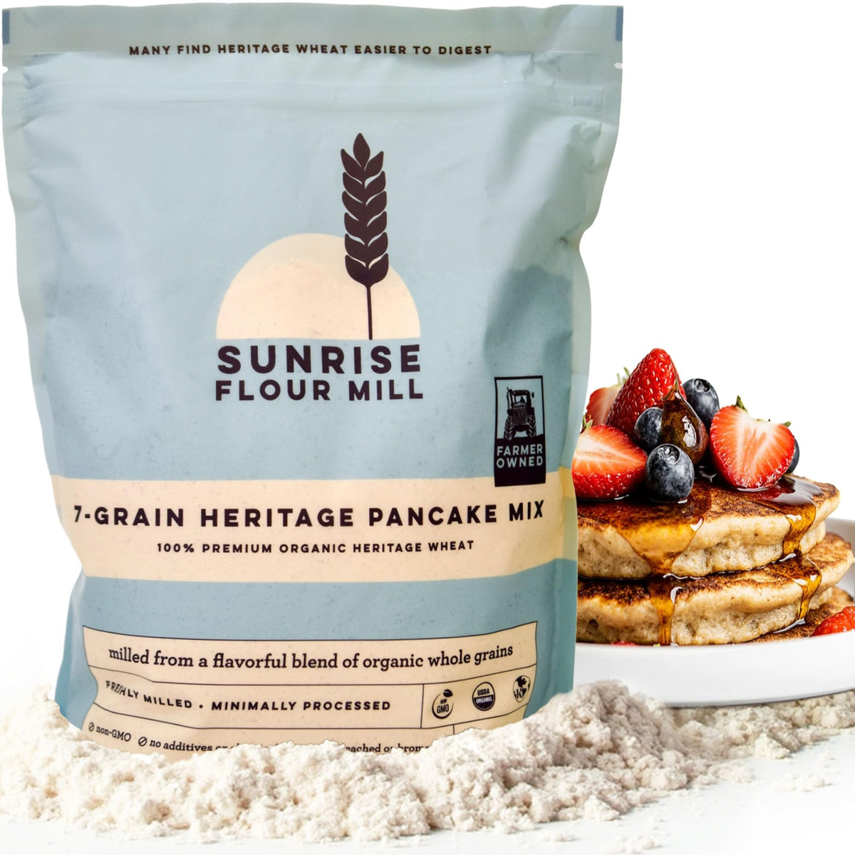 Sunrise Flour Mill seven-grains pancake mix pack for fluffy pancakes