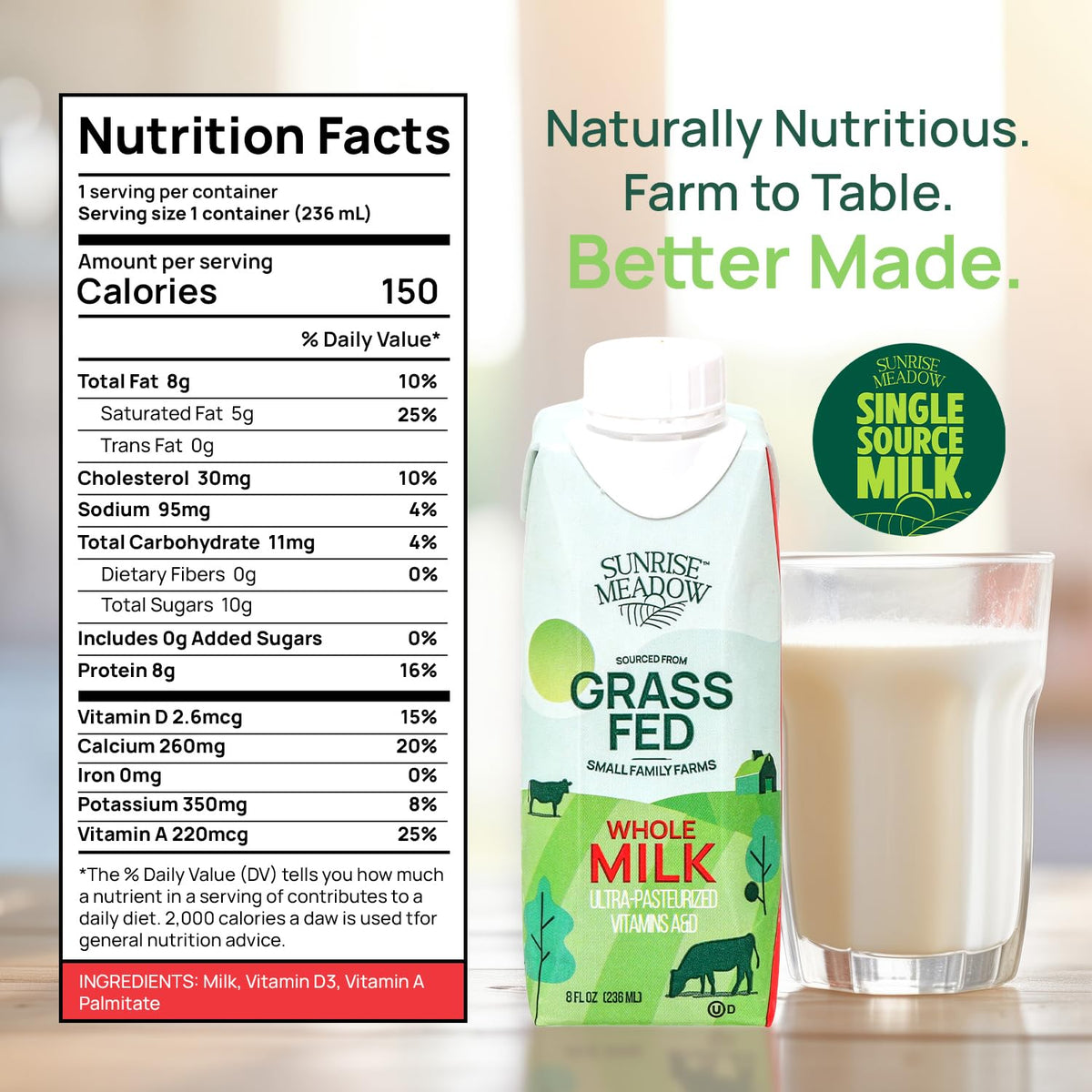 Sunrise Meadow grass-fed milk carton shown with on-the-go use in mind