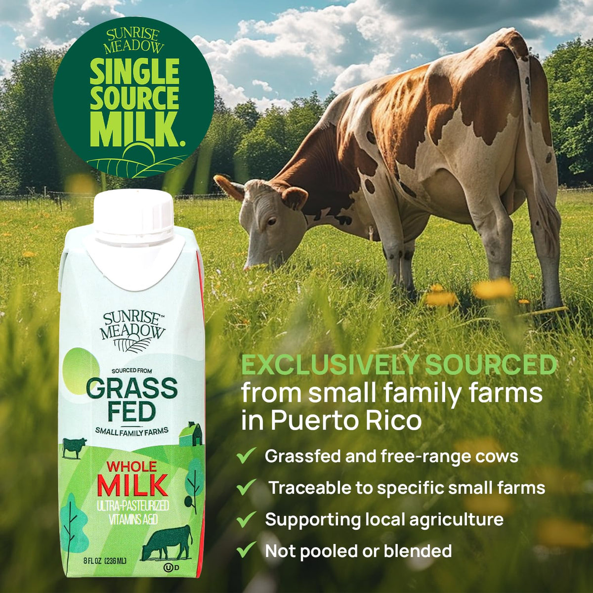 Sunrise Meadow milk from small family farms emphasizing farm-to-carton lineage