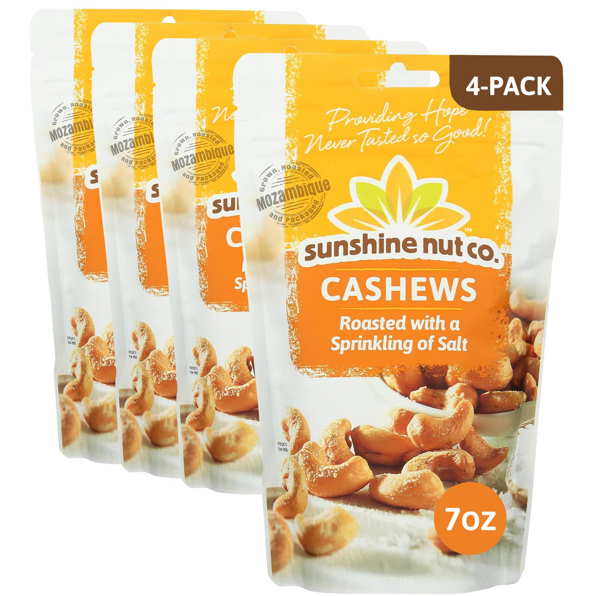 Sunshine Nut Company cashews roasted lightly salted in a convenient pack for on-the-go snacking.
