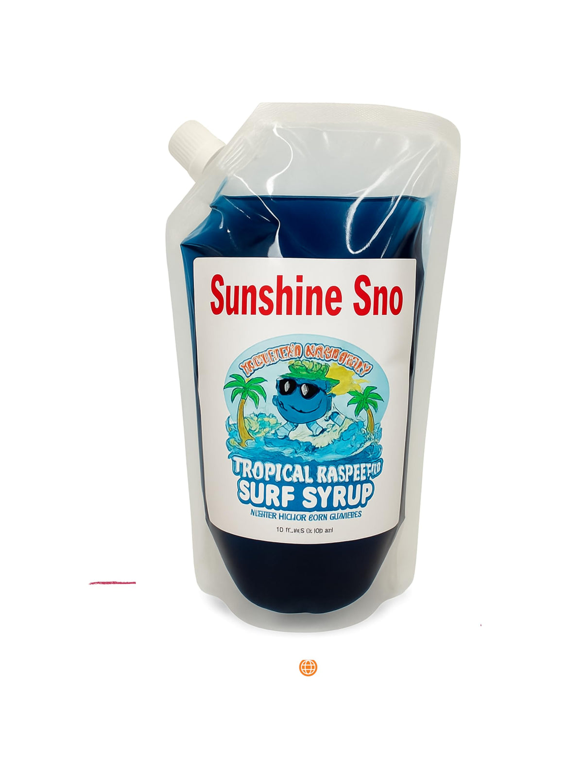 Sunshine Sno Dye Free Blue Raspberry Syrup bottle highlights organic ingredients and dye-free coloring.