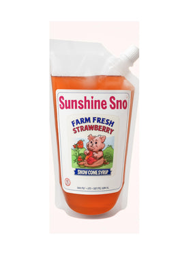 Sunshine Sno Dye Free Strawberry Syrup bottle with plant based coloring for dye free desserts
