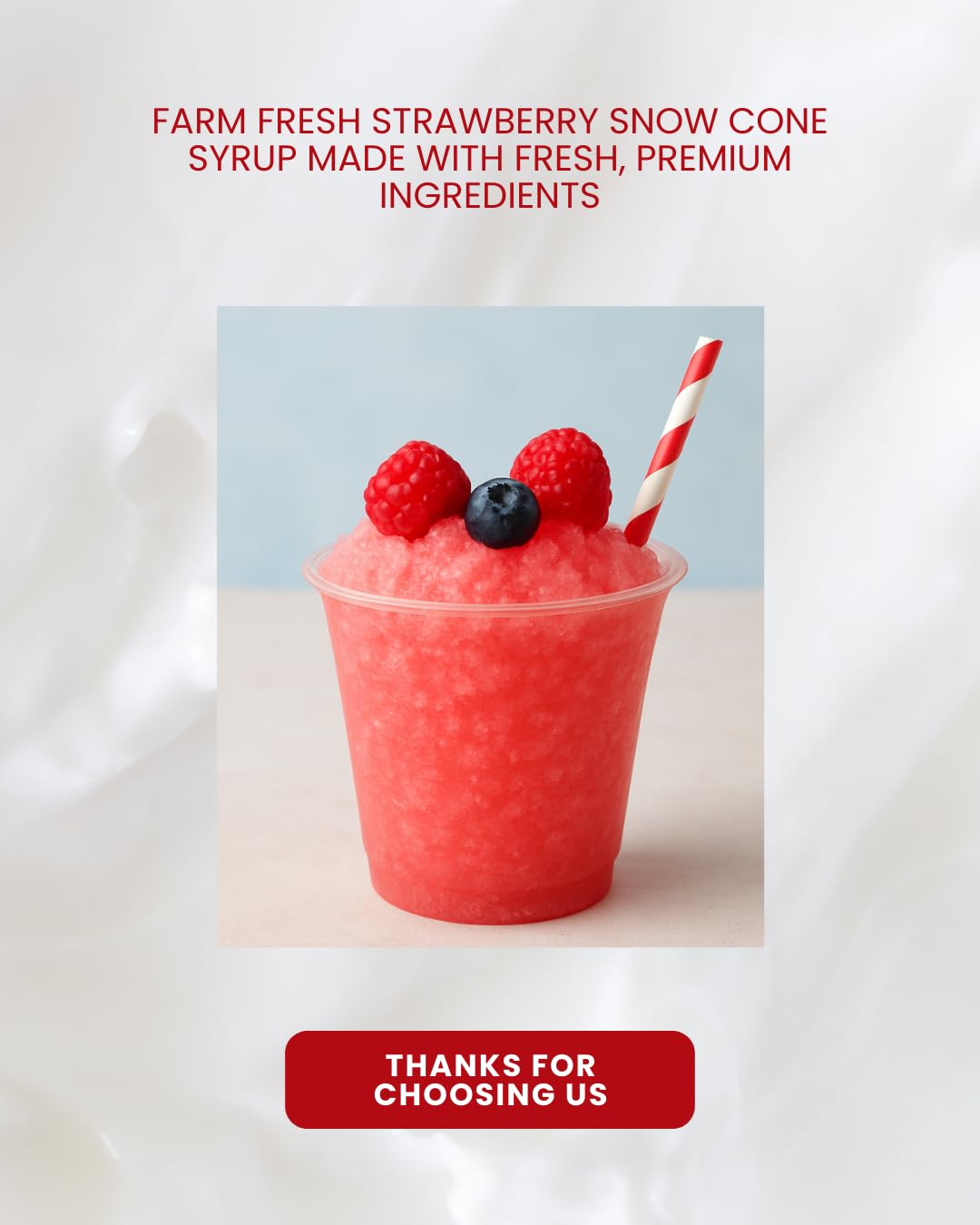 Sunshine Sno Dye Free Strawberry Syrup in the NEW reusable pouch for eco friendly storage