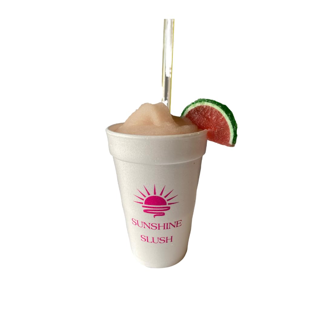 Reusable pouch packaging for Sunshine Sno dye-free watermelon syrup.
