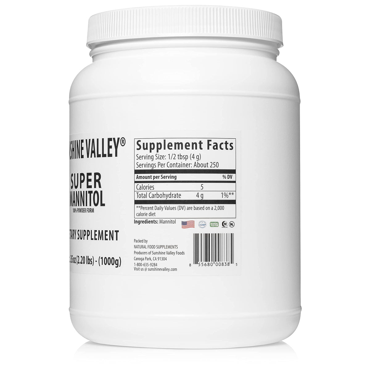 Sunshine Valley Mannitol Powder scoop ready for precise measurement.