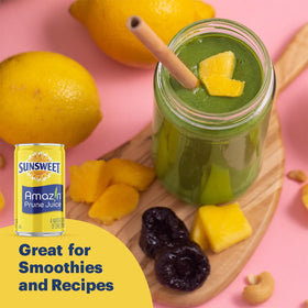 Sunsweet Amazin Prune Juice bottle in fridge, ideal for breakfast or snack.