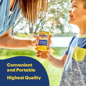 Sunsweet Amazin Prune Juice label highlights unsweetened 100% prune juice.