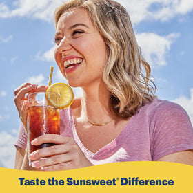 Sunsweet Amazin Prune Juice nutrition label emphasizing low fat and no added sugar