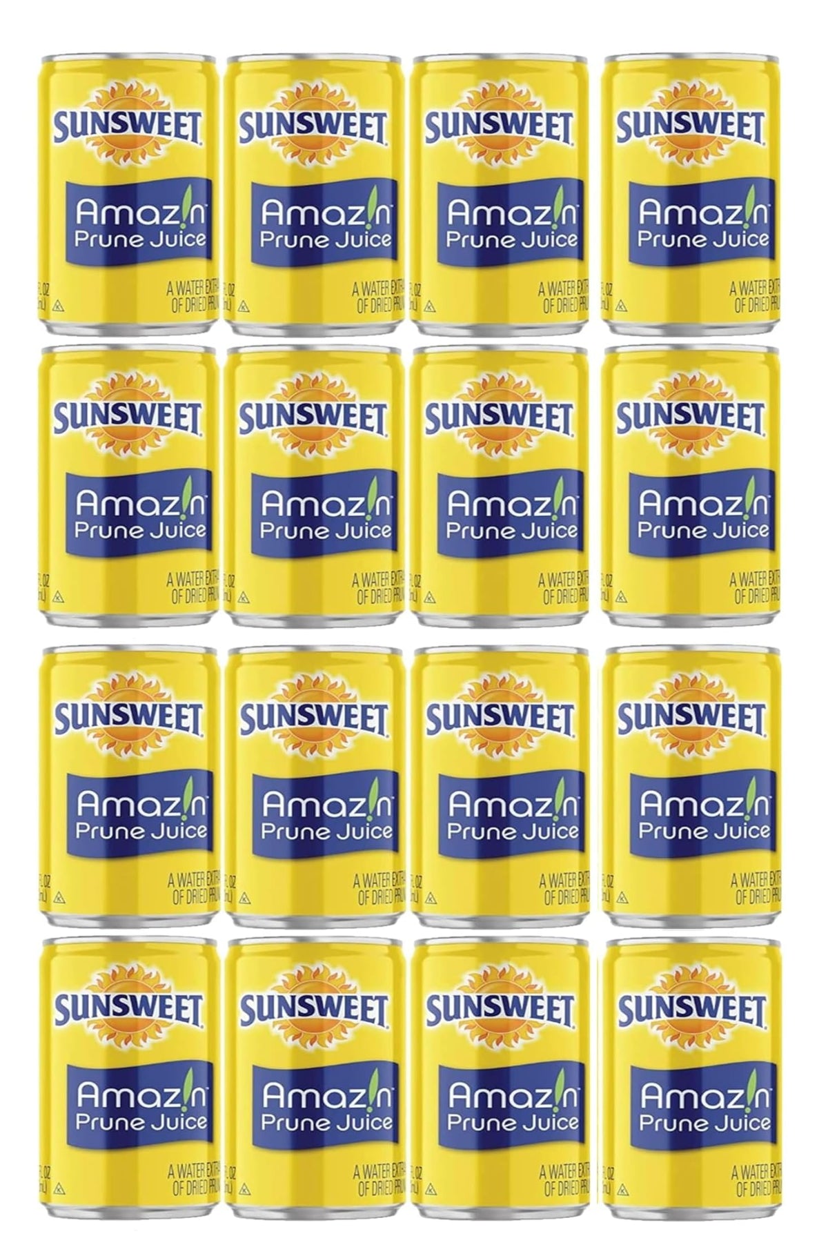 Sunsweet prune juice 16-pack can side view highlighting fiber-rich daily balance.
