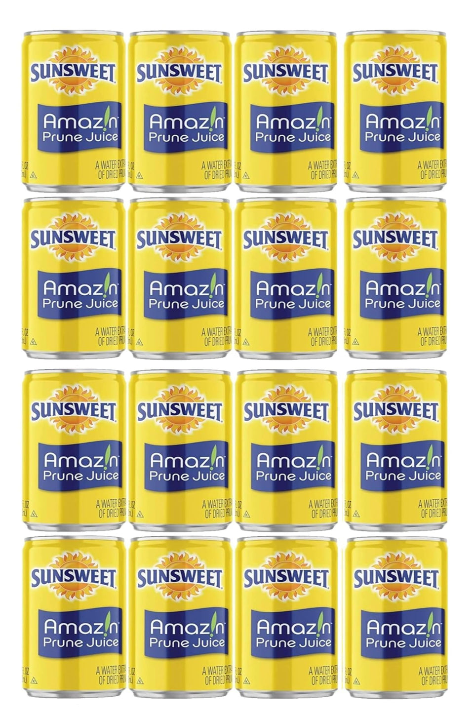 Sunsweet prune juice 16-pack can side view highlighting fiber-rich daily balance.