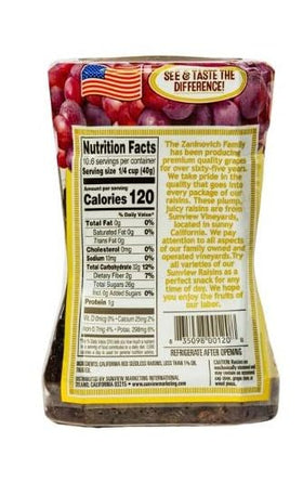 Sunview Organic Red Seedless Raisins open canister ready for on-the-go snacking ideas.