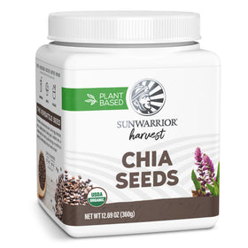Sunwarrior Chia Seeds Organic Non-GMO 360g tub for versatile meal prep and smoothies.