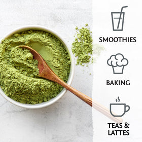 Sunwarrior matcha sprinkled over oats for breakfast