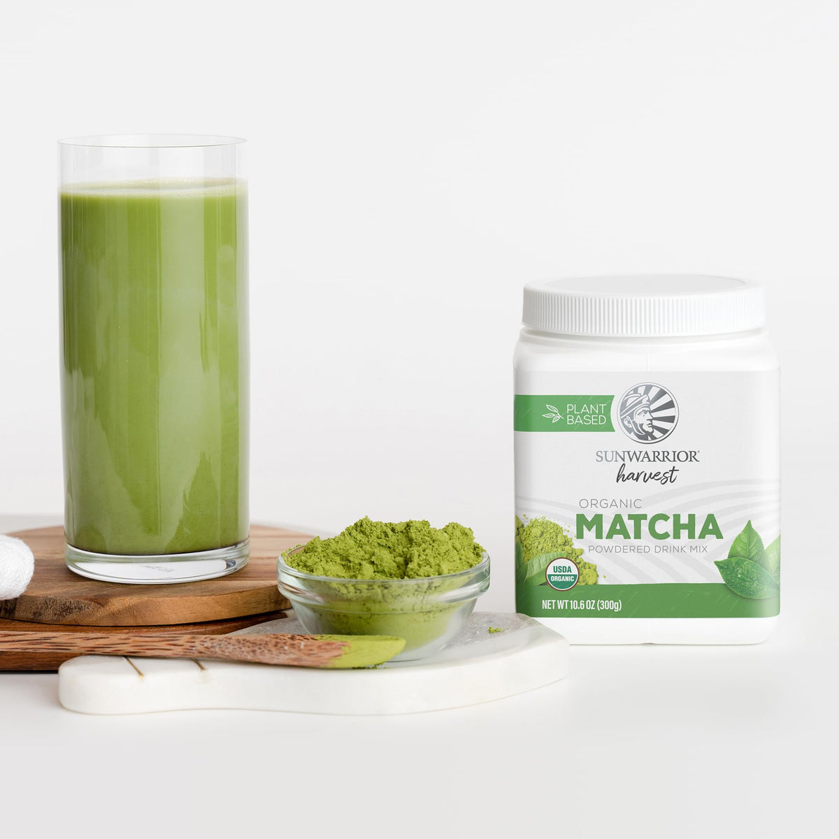 Sunwarrior matcha dusting over popcorn for a snack