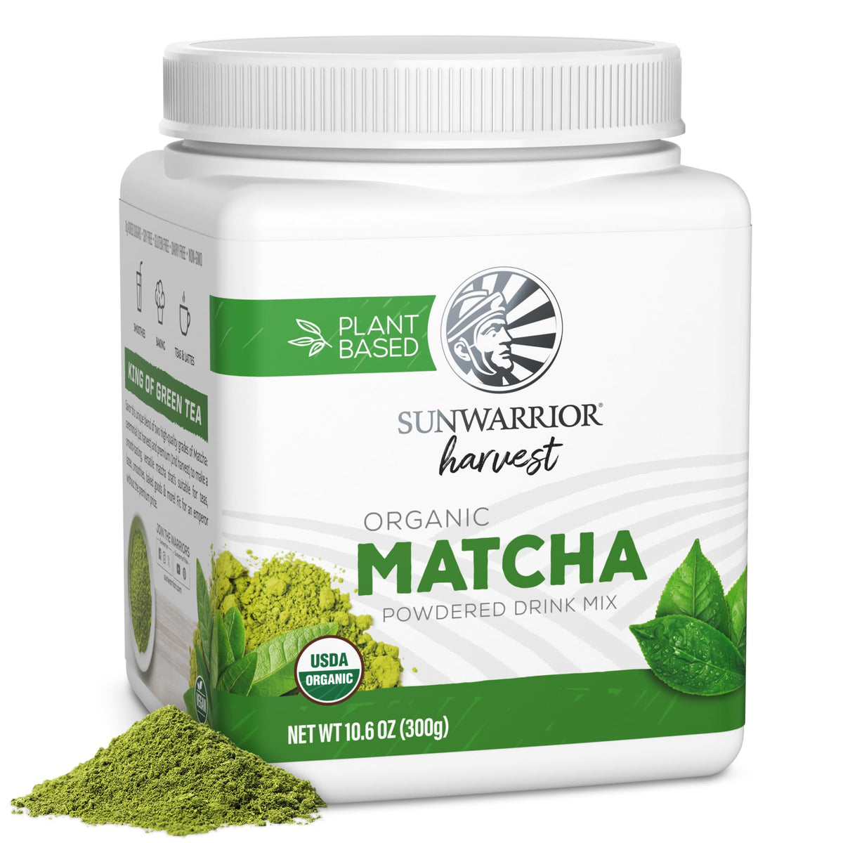 Sunwarrior organic matcha powder in a green bowl ready for a smoothie