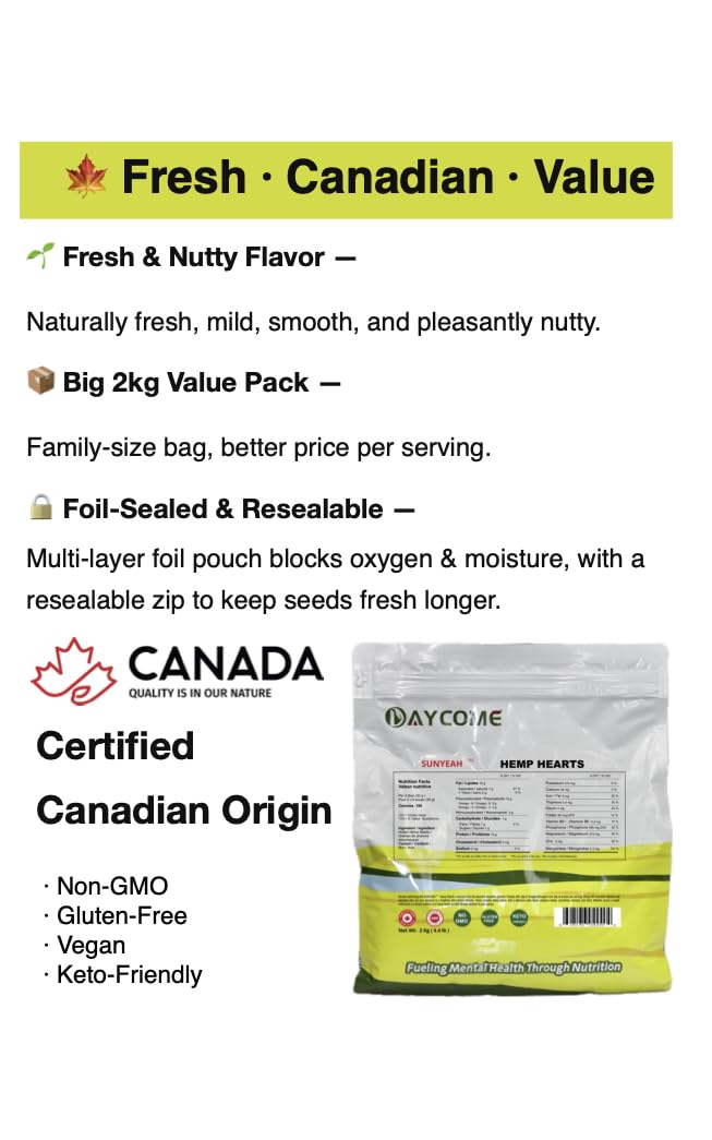 Close-up of SUNYEAH hemp hearts in bag showing clean kernels