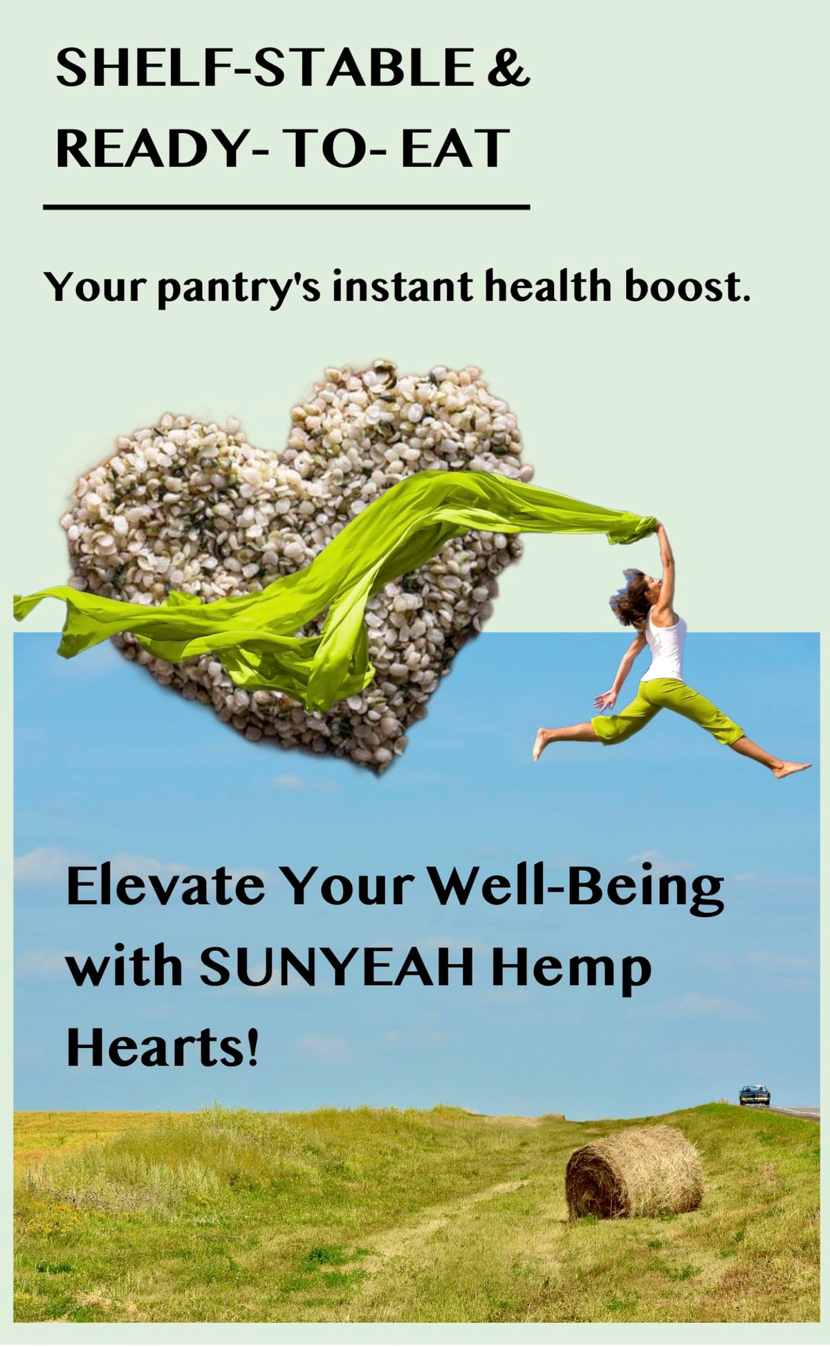 SUNYEAH hemp hearts packaging, vegan kosher gluten-free certification