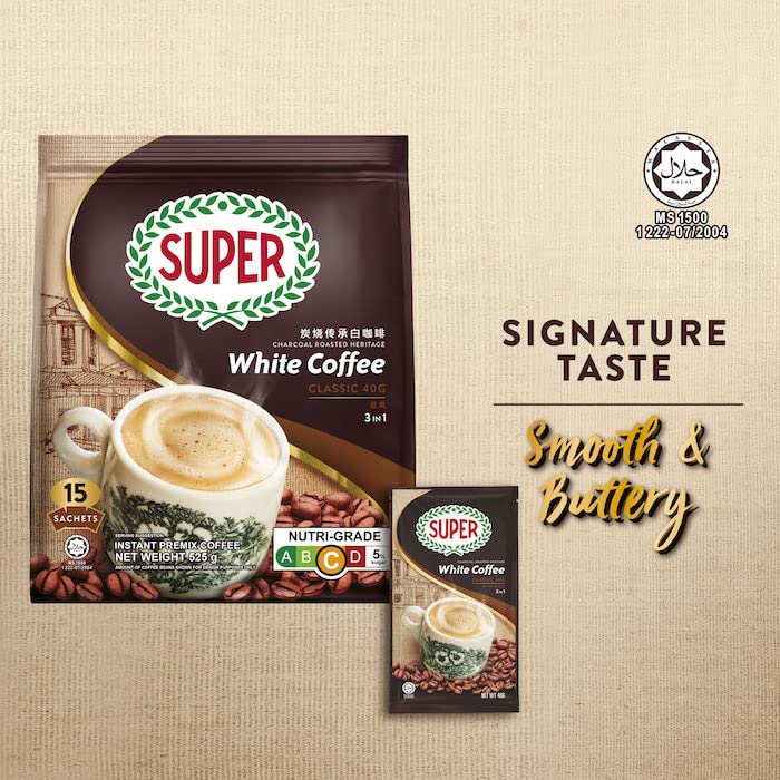 Super Charcoal Roasted White Coffee Classic beans show rich aroma for mornings.