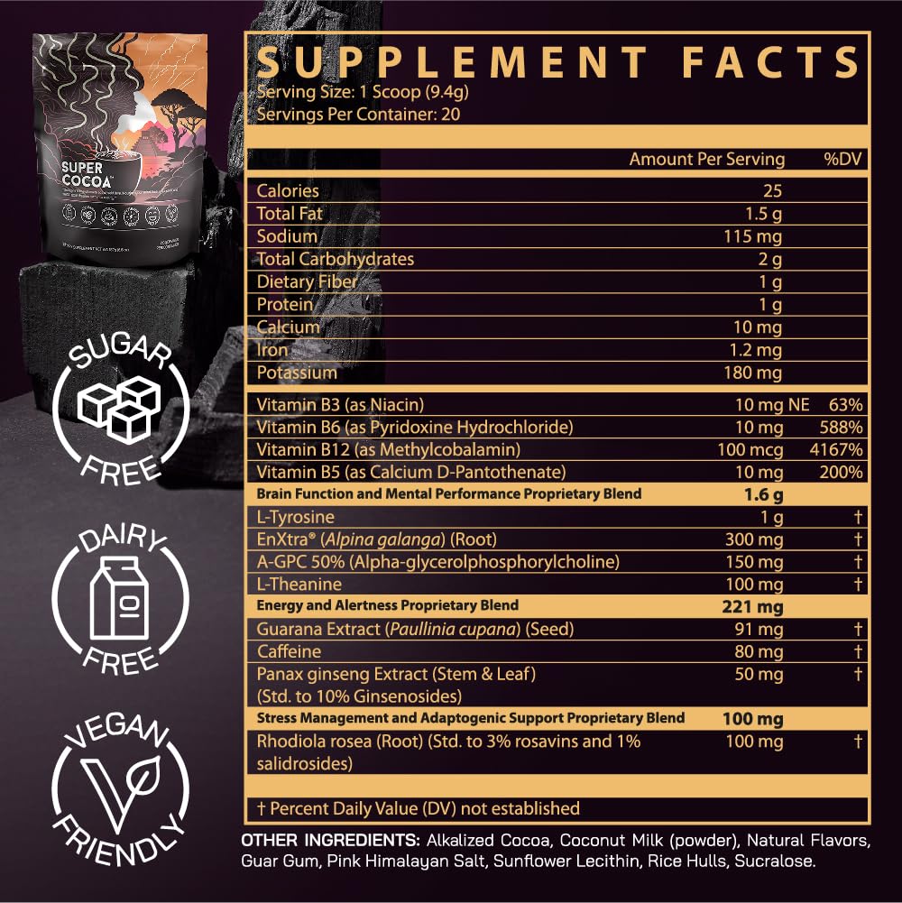 Rhodiola ingredient focus in Super Cocoa for mood-supporting notes.