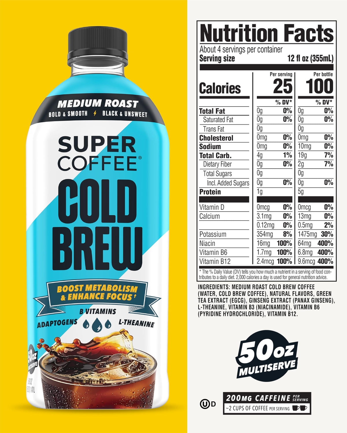 SUPER COFFEE glass with ice showcases keto-friendly, low-calorie caffeine for a refreshing pick-me-up.