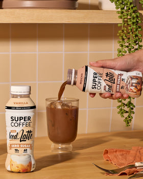SUPER COFFEE mocha label design on bottle with premium look