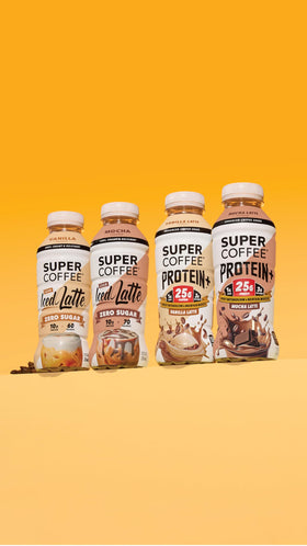 SUPER COFFEE+ Mocha cart-ready display inviting quick purchase