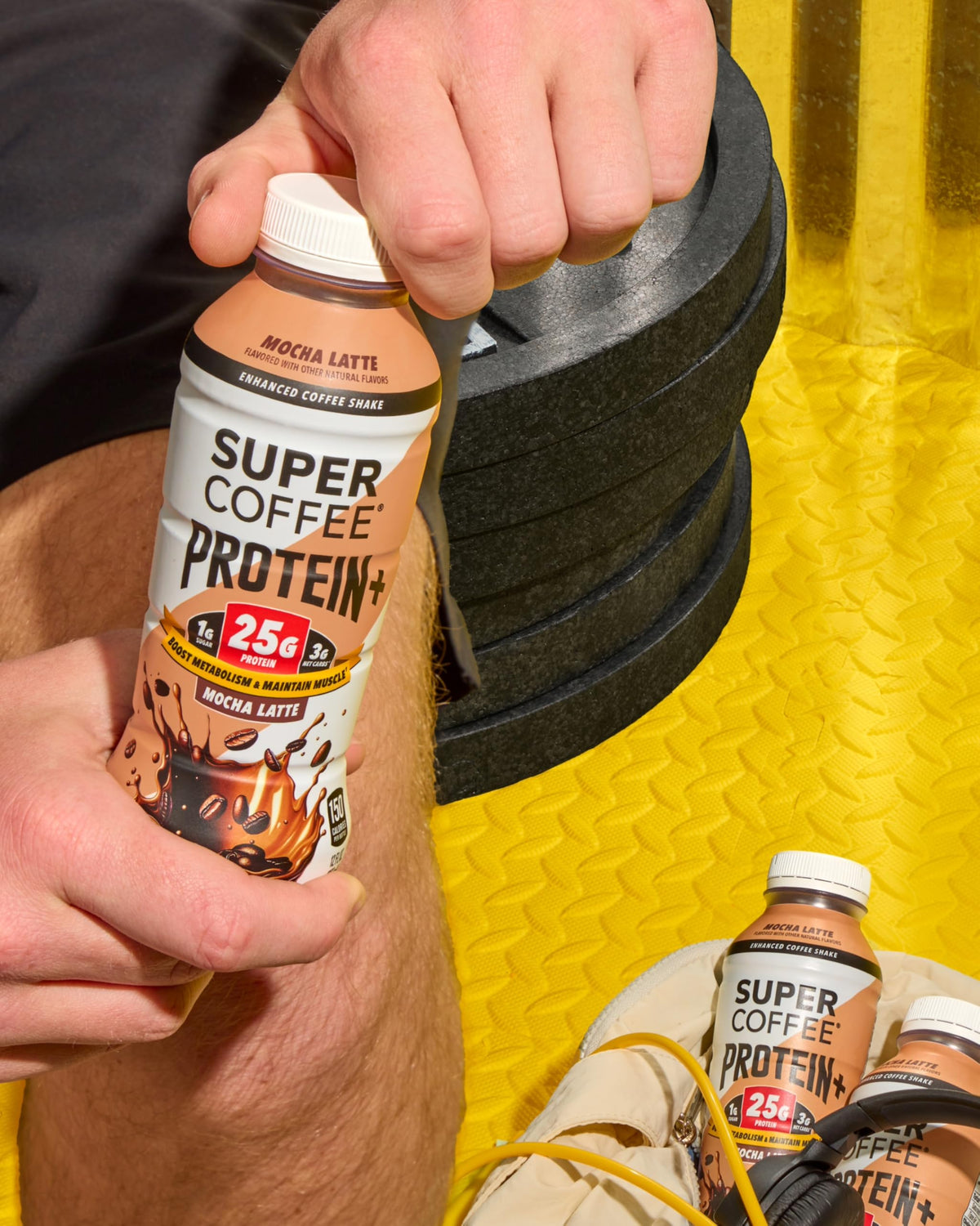 SUPER COFFEE+ Mocha nutrition panel highlighting protein and low sugar