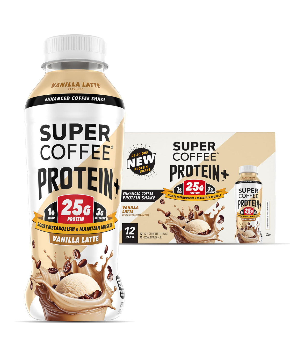 SUPER COFFEE Protein+ Vanilla bottle showing bold flavor and energy support.