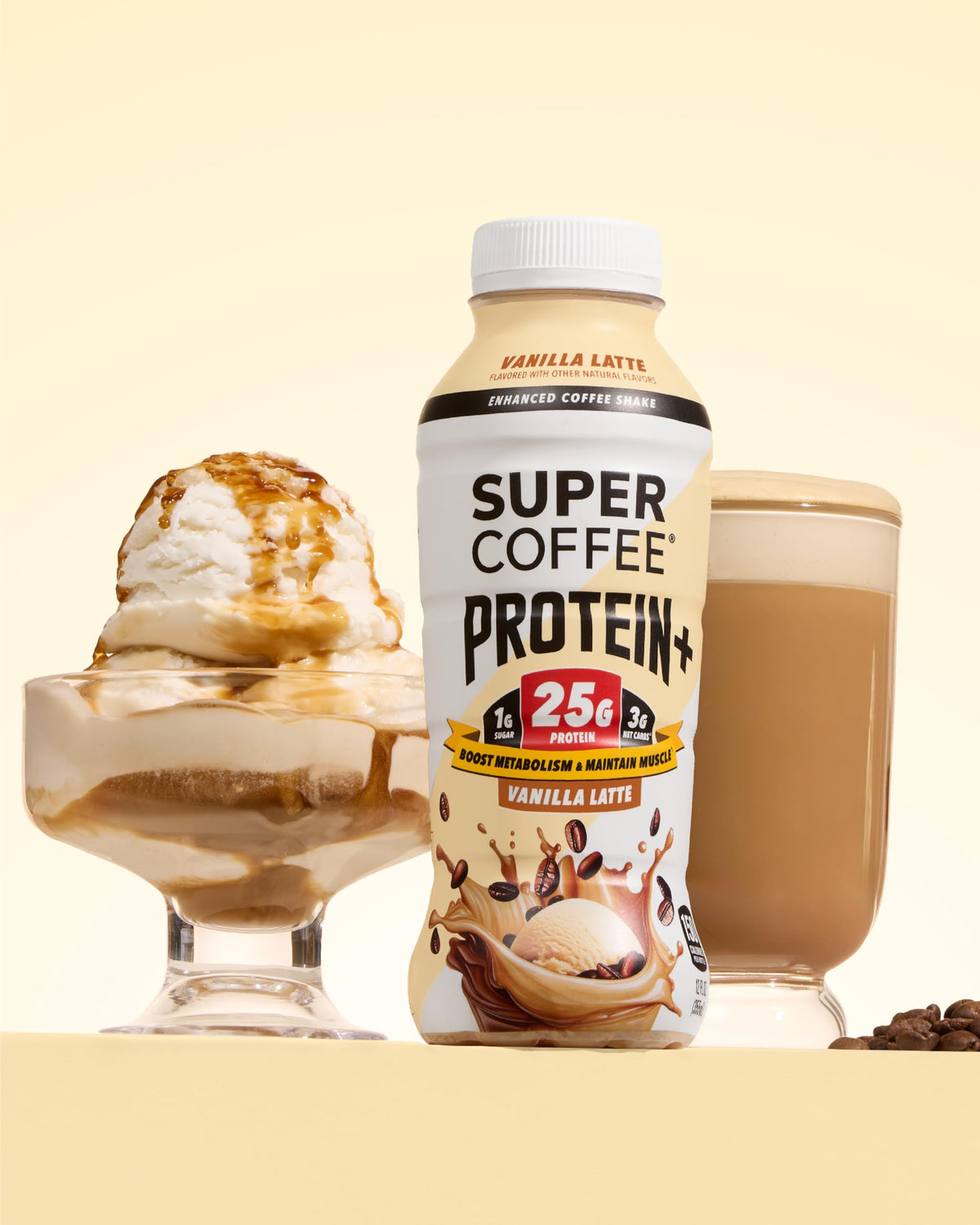 SUPER COFFEE Protein+ Vanilla sip with smooth finish and no chalkiness.
