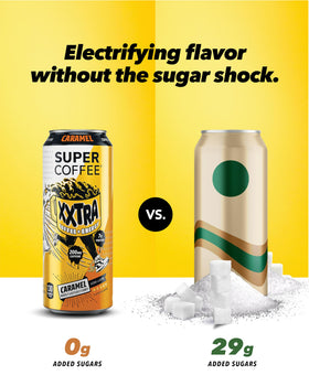 12-pack display of SUPER COFFEE XXTRA for quick stocking and grab-and-go.