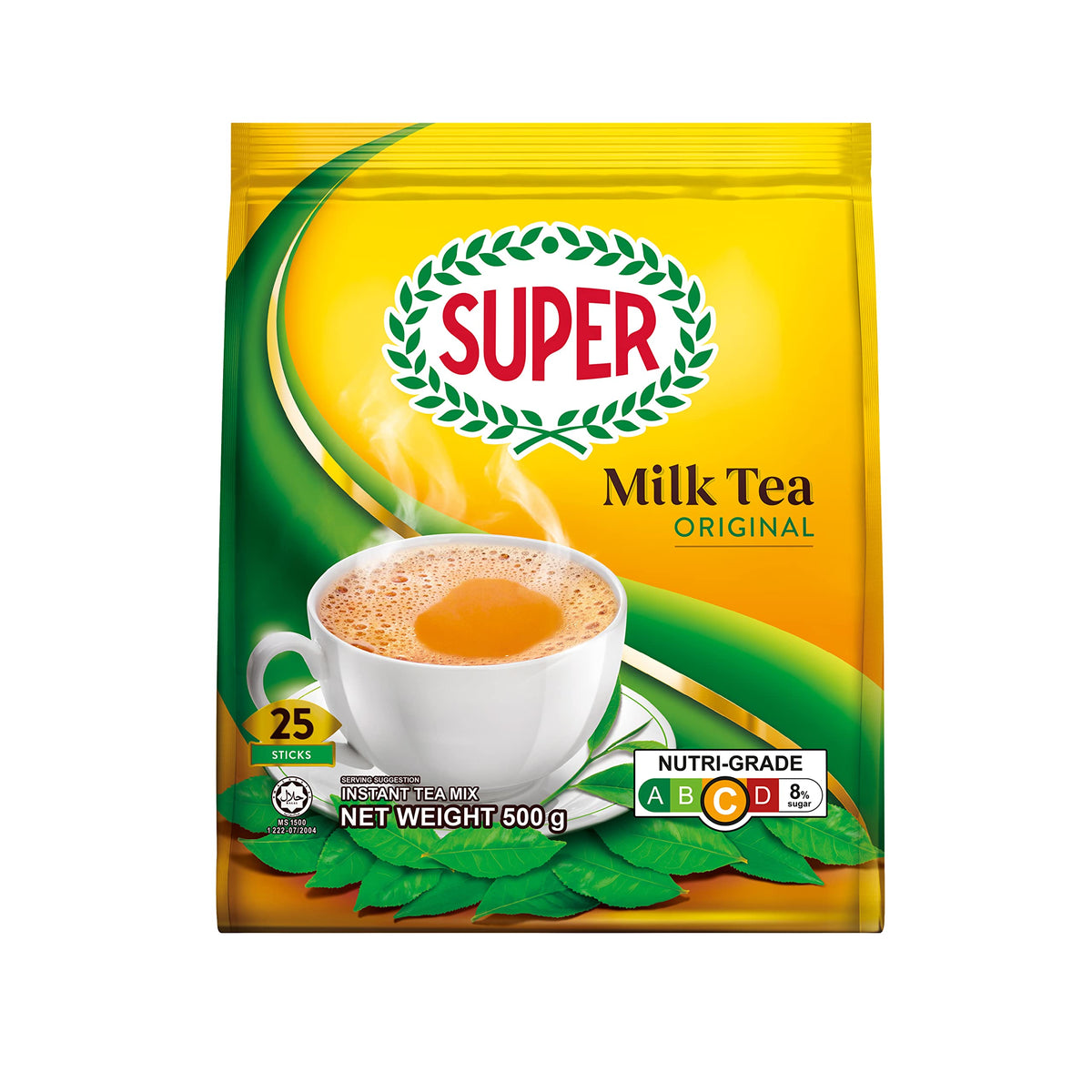 Super Milk Tea Original pack shows 500g jar and sticks for quick prep.