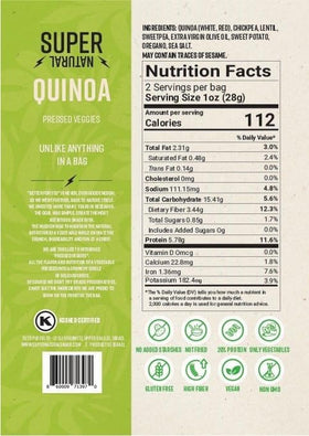 Super Natural Snack veggie mix crisps bag; savory blend with added fiber.