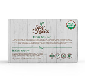 Eco-friendly packaging for Super Organics Awake tea pods with recyclable filter.