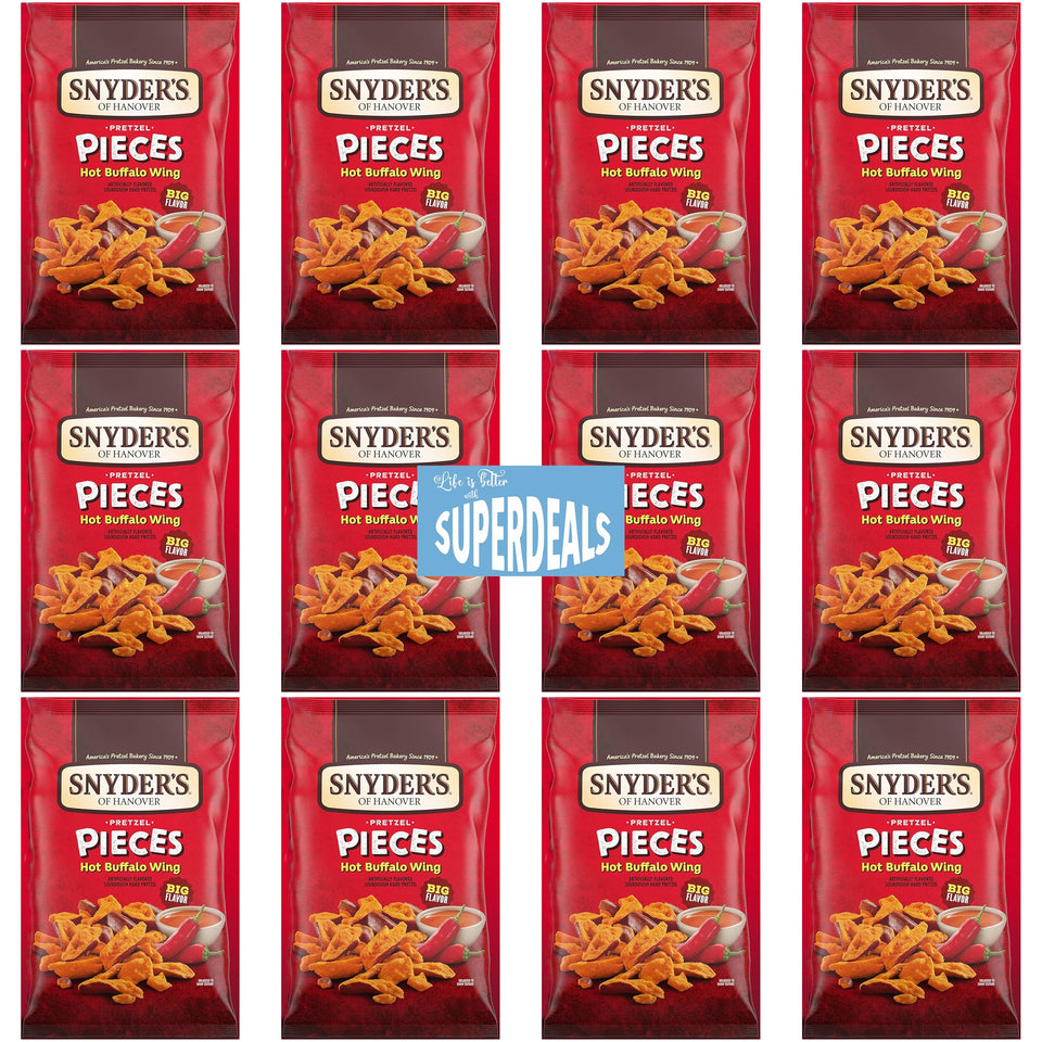 Snyder's of Hanover hot buffalo wing pretzel pieces bag front for bold snacking
