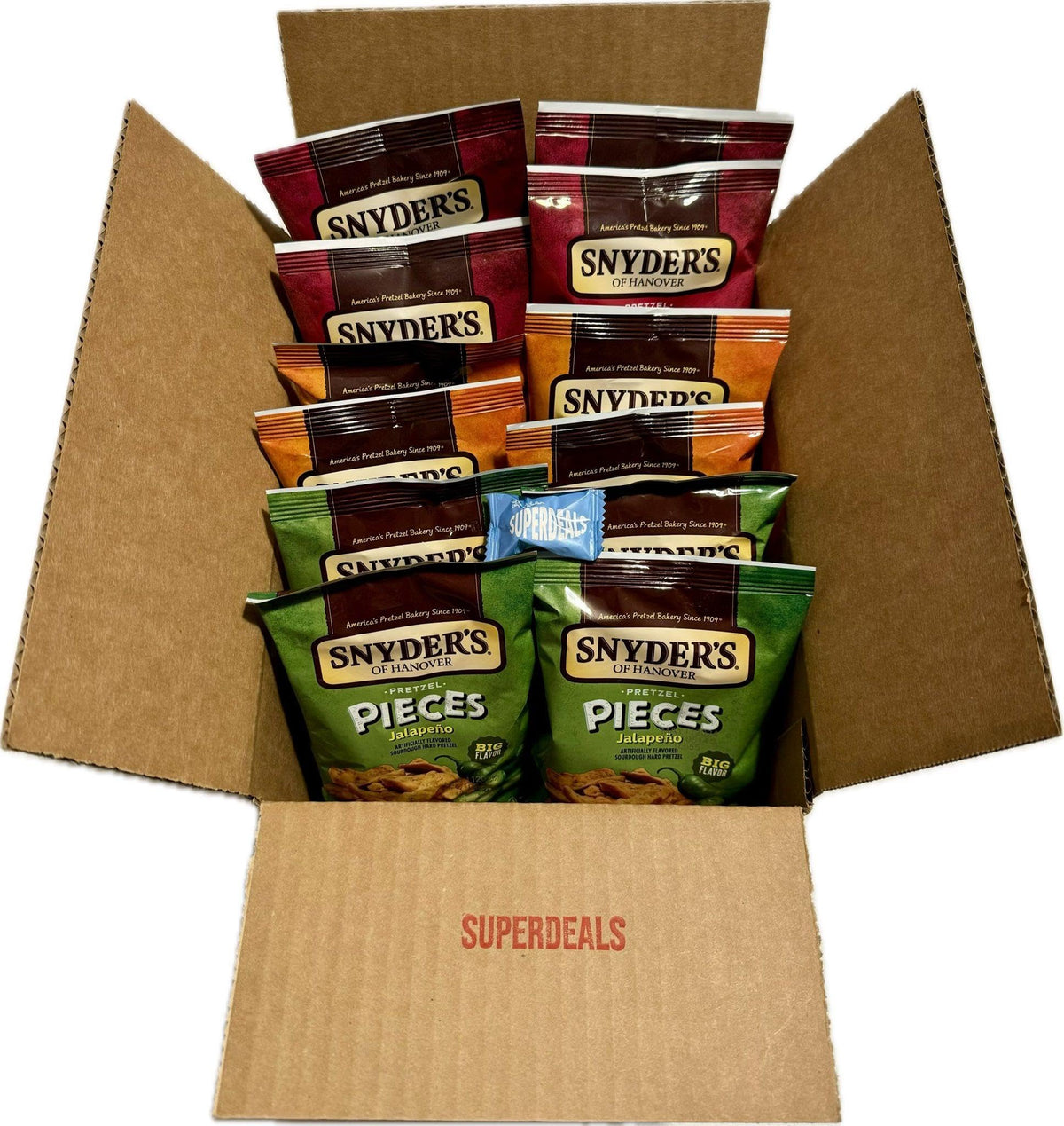 SUPERDEALS Snyder's Pretzel Pieces close-up crunch emphasizing sourdough texture